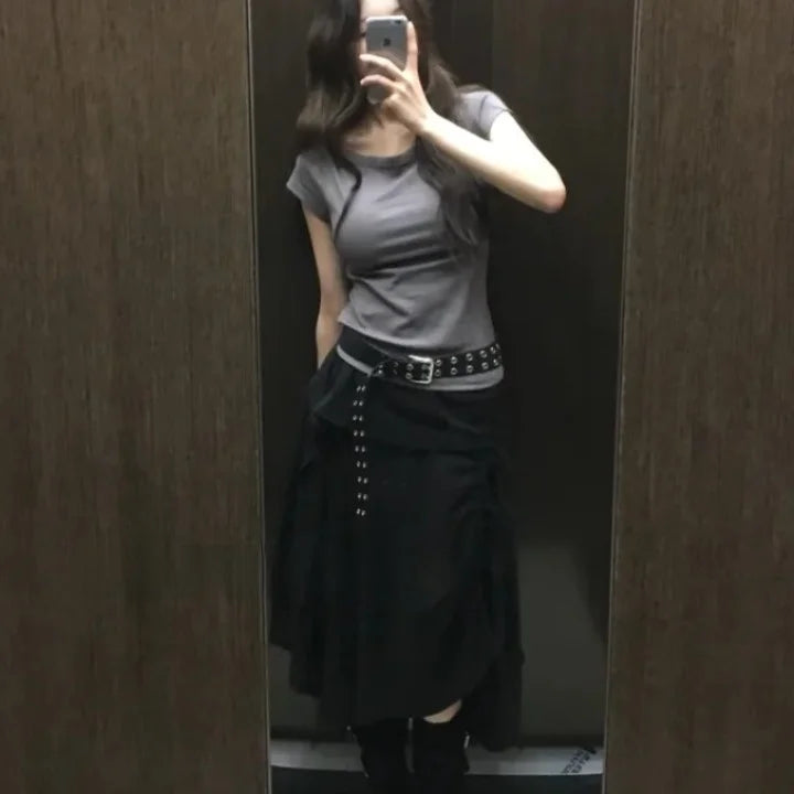 Retro Floral Print ter Top plus Slimming Pleated  Skirt Set Women's Summer Polyester Fiber Versatile Print ter Ne...