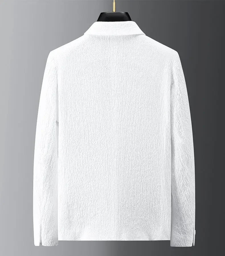 Spring Summer Fashion Suit Men Blazer Pants Stripe Pleats Long Sleeve Turndown Collar Jacket Drawstring Trousers for Wedding