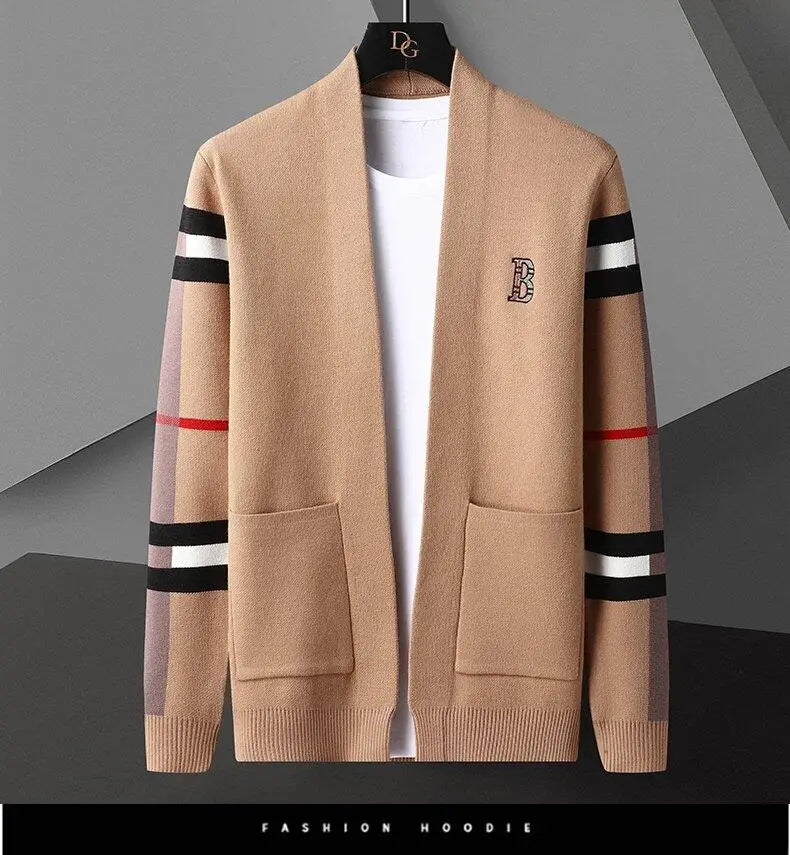 UpscaleVAutumn Trendy Knitted Cardigan for Men Loose Fit Outerwear Fashionable Sweater Spring Autumn Versatile Men's Top