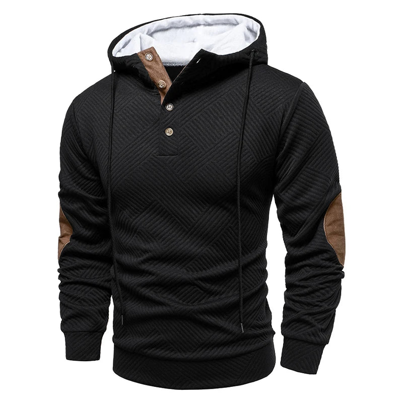 New Mens Fashion Pullover Hooded Long Sleeve Drawstring Button Sweatshirt Streetwear Texture Athletic Hiking Outdoor Jackets