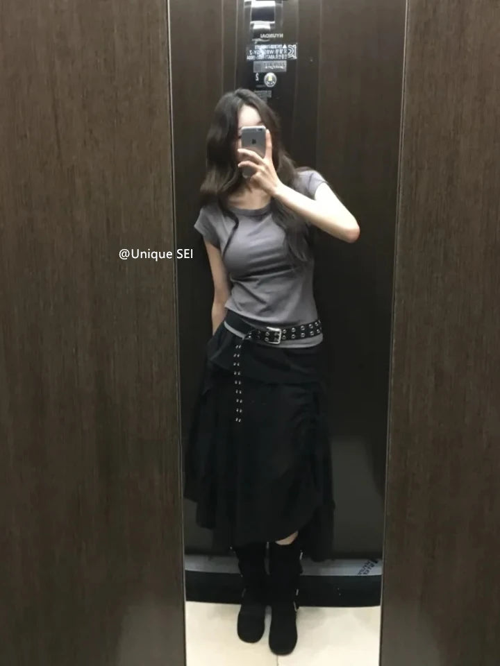 Retro Floral Print ter Top plus Slimming Pleated  Skirt Set Women's Summer Polyester Fiber Versatile Print ter Ne...