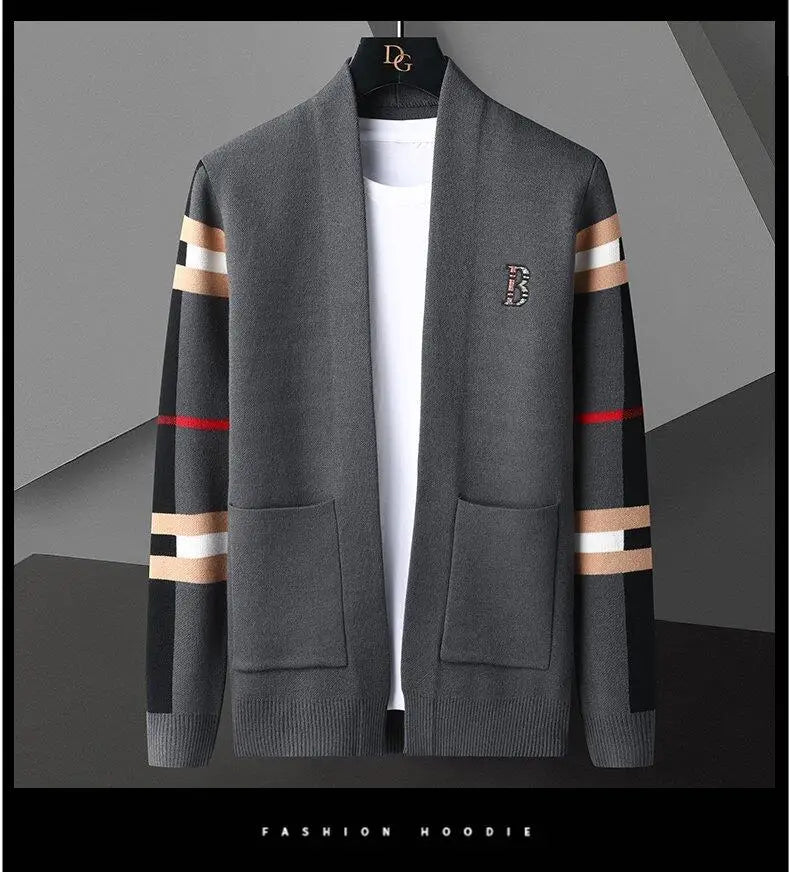 UpscaleVAutumn Trendy Knitted Cardigan for Men Loose Fit Outerwear Fashionable Sweater Spring Autumn Versatile Men's Top