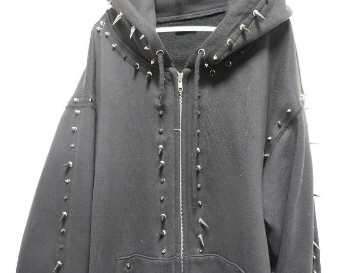 Autumn new spliced rivet black classic personalized long sleeved jacket Y2K retro loose street daily couple cardigan jacket