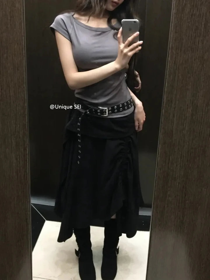 Retro Floral Print ter Top plus Slimming Pleated  Skirt Set Women's Summer Polyester Fiber Versatile Print ter Ne...