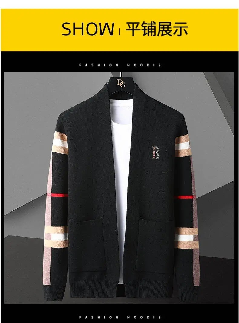 UpscaleVAutumn Trendy Knitted Cardigan for Men Loose Fit Outerwear Fashionable Sweater Spring Autumn Versatile Men's Top
