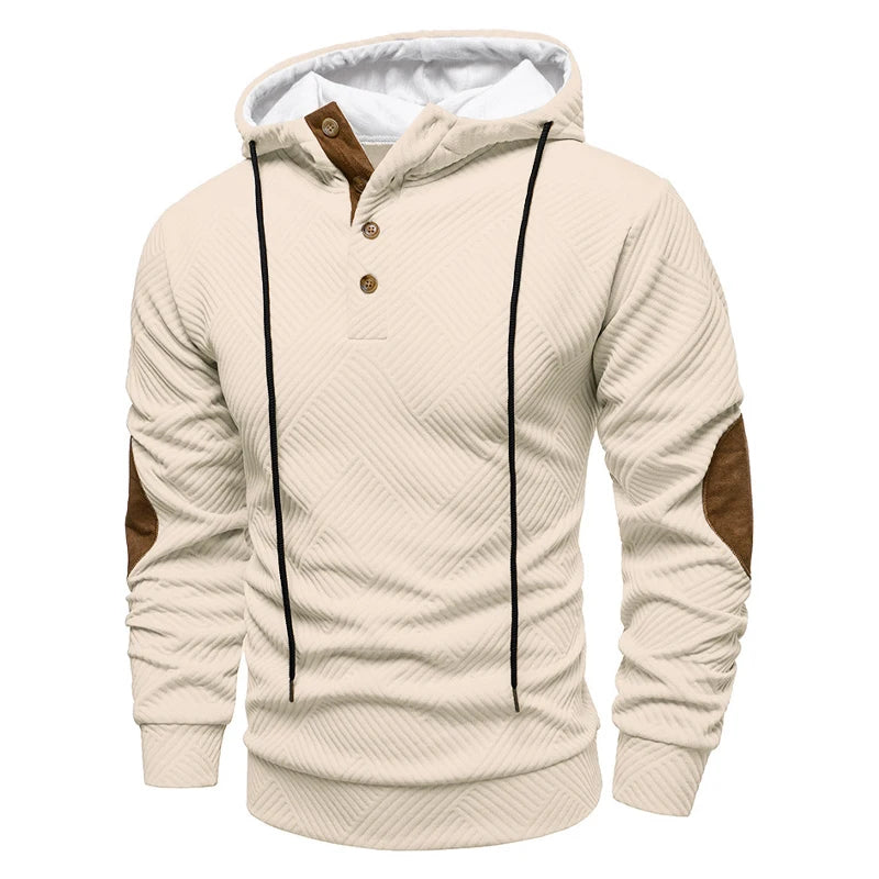 New Mens Fashion Pullover Hooded Long Sleeve Drawstring Button Sweatshirt Streetwear Texture Athletic Hiking Outdoor Jackets