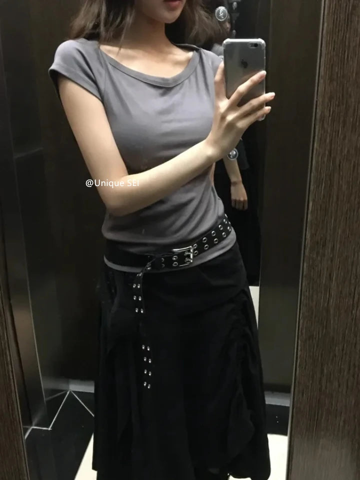 Retro Floral Print ter Top plus Slimming Pleated  Skirt Set Women's Summer Polyester Fiber Versatile Print ter Ne...