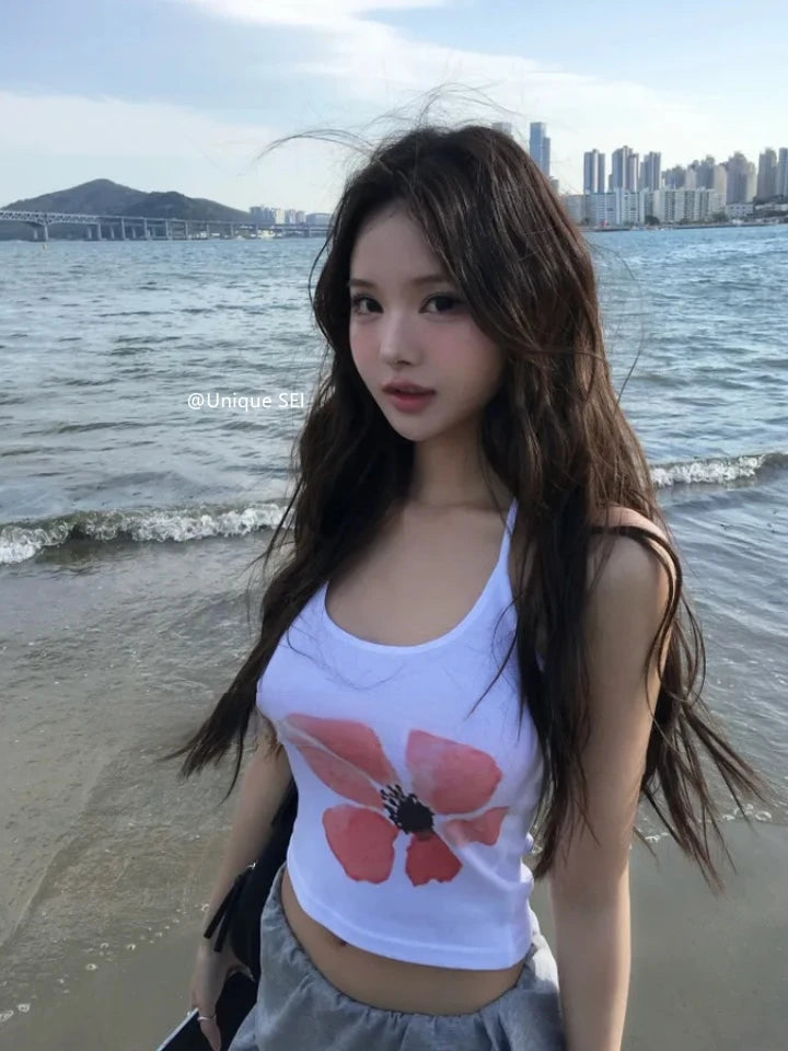 Retro Floral Print ter Top plus Slimming Pleated  Skirt Set Women's Summer Polyester Fiber Versatile Print ter Ne...