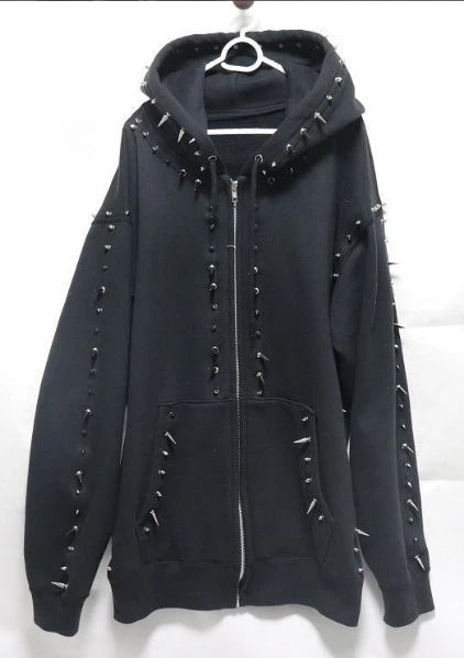 Autumn new spliced rivet black classic personalized long sleeved jacket Y2K retro loose street daily couple cardigan jacket