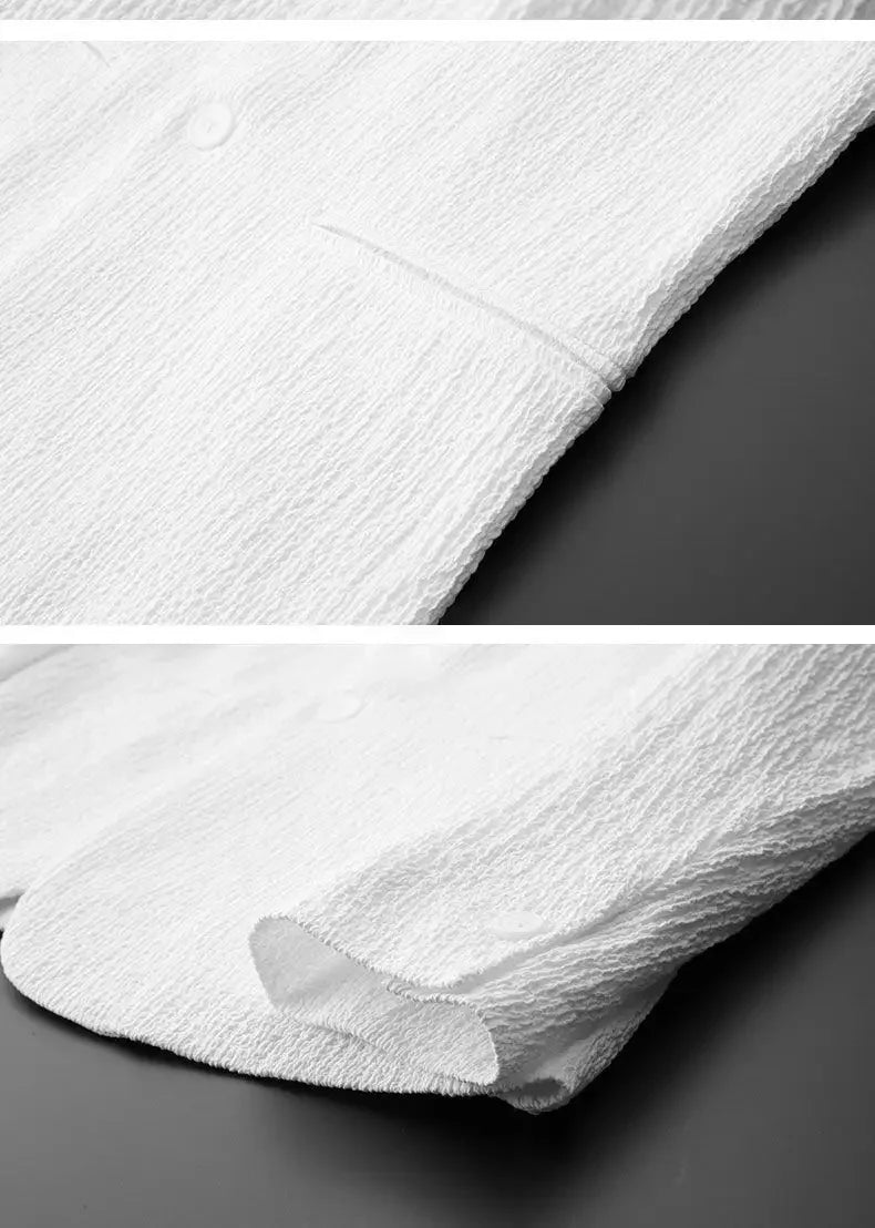 Spring Summer Fashion Suit Men Blazer Pants Stripe Pleats Long Sleeve Turndown Collar Jacket Drawstring Trousers for Wedding