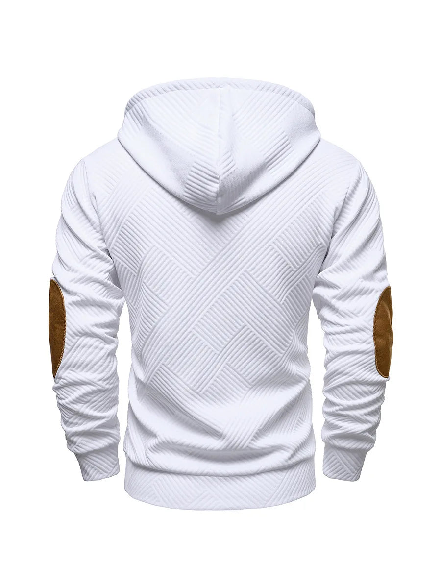 New Mens Fashion Pullover Hooded Long Sleeve Drawstring Button Sweatshirt Streetwear Texture Athletic Hiking Outdoor Jackets