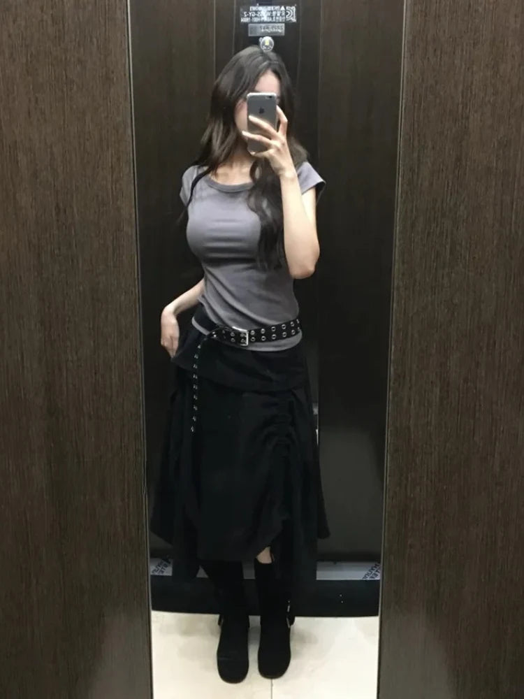 Retro Floral Print ter Top plus Slimming Pleated  Skirt Set Women's Summer Polyester Fiber Versatile Print ter Ne...