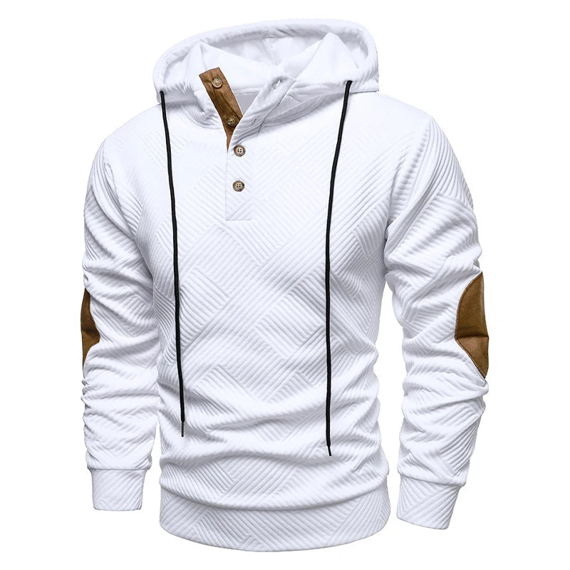 New Mens Fashion Pullover Hooded Long Sleeve Drawstring Button Sweatshirt Streetwear Texture Athletic Hiking Outdoor Jackets