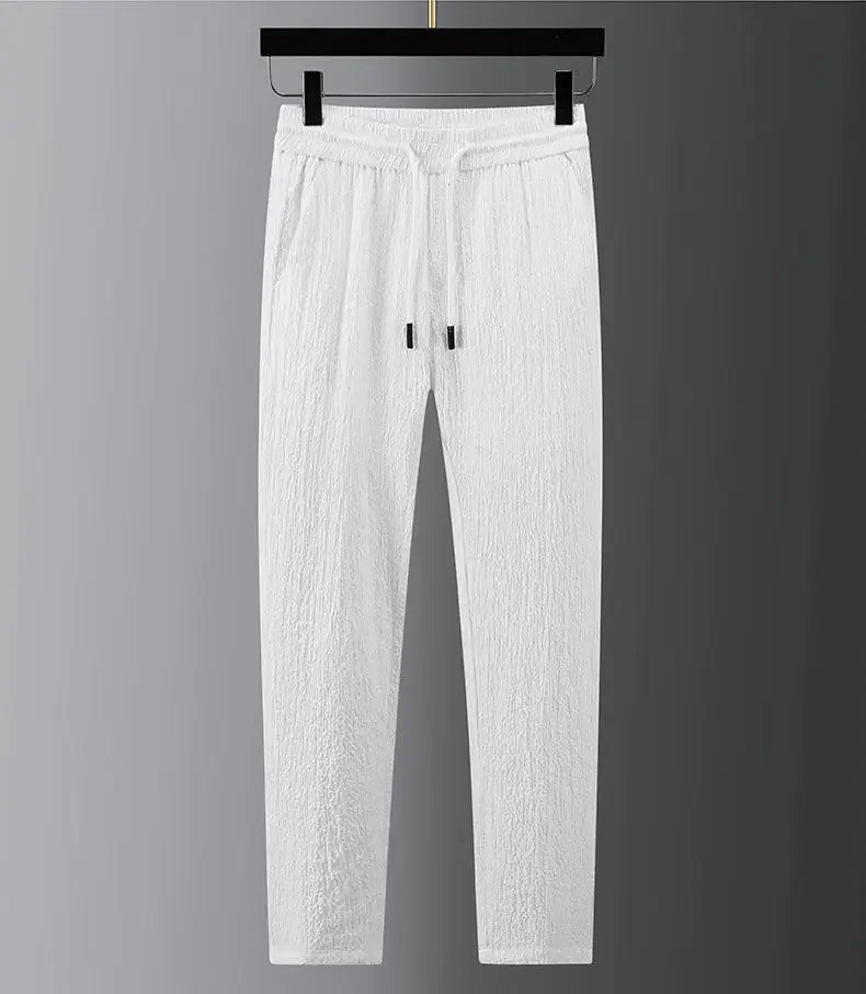 Spring Summer Fashion Suit Men Blazer Pants Stripe Pleats Long Sleeve Turndown Collar Jacket Drawstring Trousers for Wedding