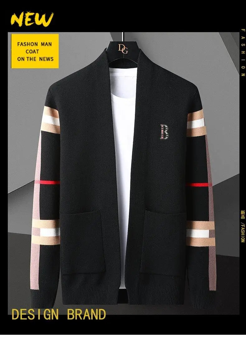 UpscaleVAutumn Trendy Knitted Cardigan for Men Loose Fit Outerwear Fashionable Sweater Spring Autumn Versatile Men's Top