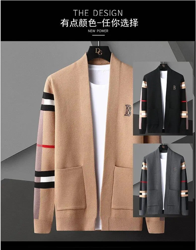 UpscaleVAutumn Trendy Knitted Cardigan for Men Loose Fit Outerwear Fashionable Sweater Spring Autumn Versatile Men's Top