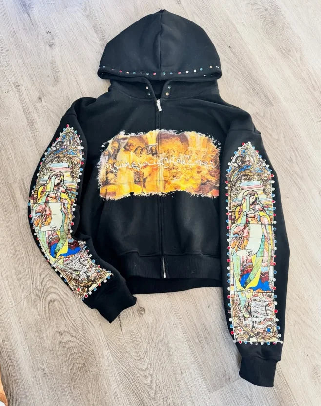 Autumn new spliced rivet black classic personalized long sleeved jacket Y2K retro loose street daily couple cardigan jacket